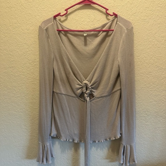 Free People Light Gray Tie-Front Blouse - Picture 2 of 6